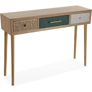 Mesa de Entrada con 3 Cajones, Consola Decorativa en Blanco, Verde y Marron, 107 x 30 x 77