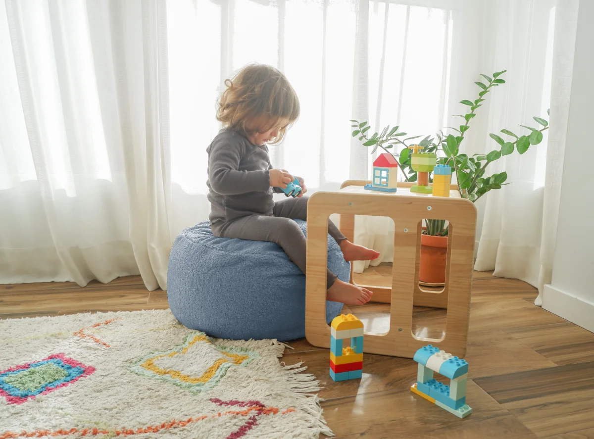 Puf redondo Kids con asa Blue