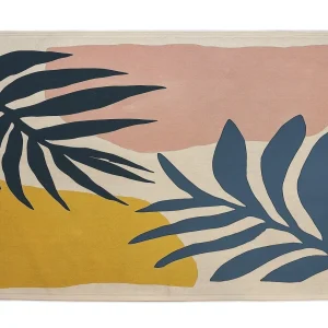 Alfombra Decorativa "Living" Multiusos lavable con antideslizante 140x90 cm (Palm Leaves)