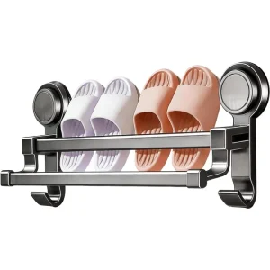 Toallero de Doble Estante con Barra para Toallas, Instalacion sin Perforaciones, Compatible con Vidrio, Espejos, Azulejos, Marmol y Superficies