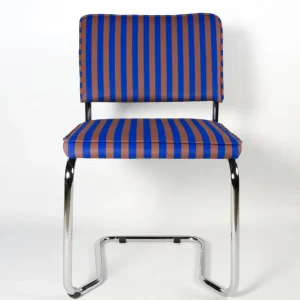 Silla tapizada Rayas terciopelo Azul y Marron