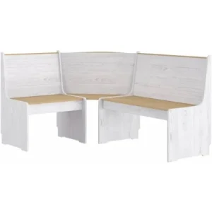 Banco Esquinero de Madera Maciza de Pino con Respaldo, Asiento para Comedor, Jardin o Salon, Marron y