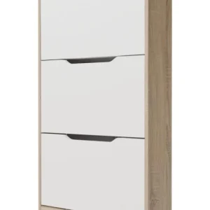 Zapatero Estrecho de 3 Puertas en Acabado Blanco y Cambria, Mueble Organizador para Calzado, 60 x 17.3 x 107
