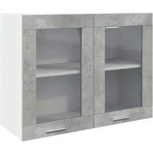 Armario Colgante con Puertas de Vidrio en Gris Concreto, 80 x 31 x 60