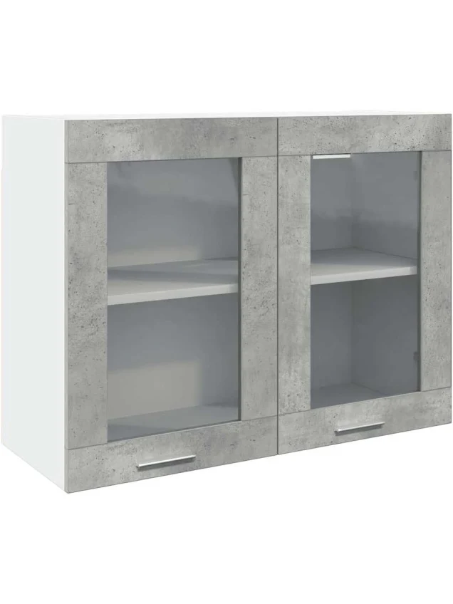 Armario Colgante con Puertas de Vidrio en Gris Concreto, 80 x 31 x 60 - Imagen 2