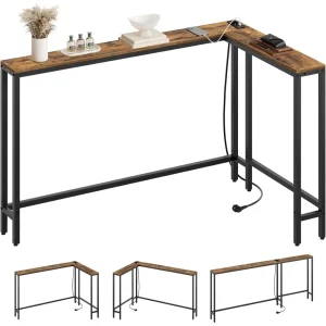 Consola ultradelgada para recibidor con enchufe integrado y puertos USB, diseno marron