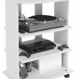 Mueble para TV de MDF con 3 Estantes y 4 Ruedas, Blanco, 60 x 45 x 80.5