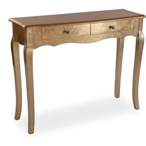 Mesa Consola Dorada de Estilo Fusion Chic, Mueble Decorativo para Recibidor o Salon, 100 x 35 x 80
