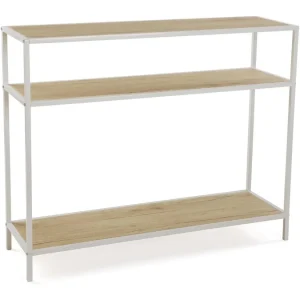 Mesa recibidor de estilo industrial con balda inferior en blanco y