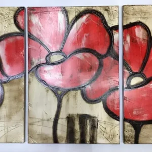 Cuadro Triptico 60×40 Flores Rojas pintado