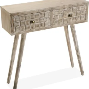 Consola de Entrada con Dos Cajones, Mesa Estrecha para Recibidor o Pasillo, Diseno en Madera Marron y