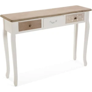 Consola para Recibidor con 3 Cajones, Mesa Estrecha en Marron y Blanco, 109 x 30 x 78.5