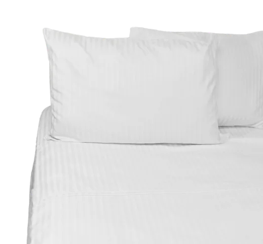 Juego de Sabanas Algodón Blanco Líneas Delgadas Hotelero
