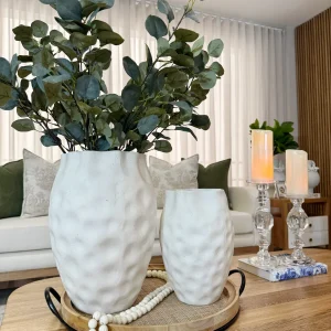 Jarrón Blanco de Cerámica con Textura | Decoración Moderna