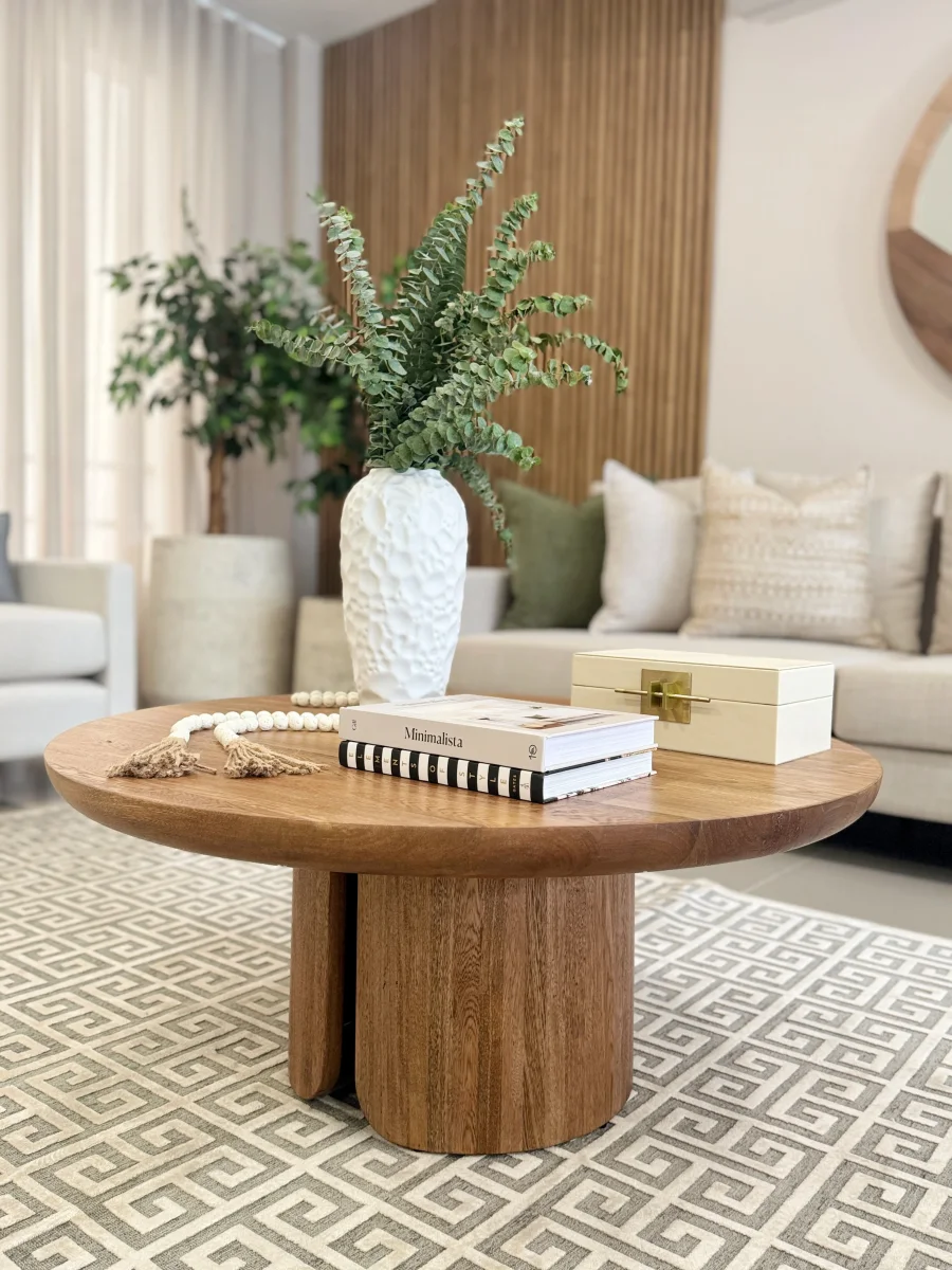 Mesa de Centro Redonda en Madera Maciza Flor Morado - Imagen 2