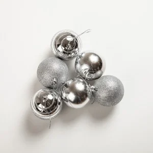 Set x6 bolas de navidad plateado shinny