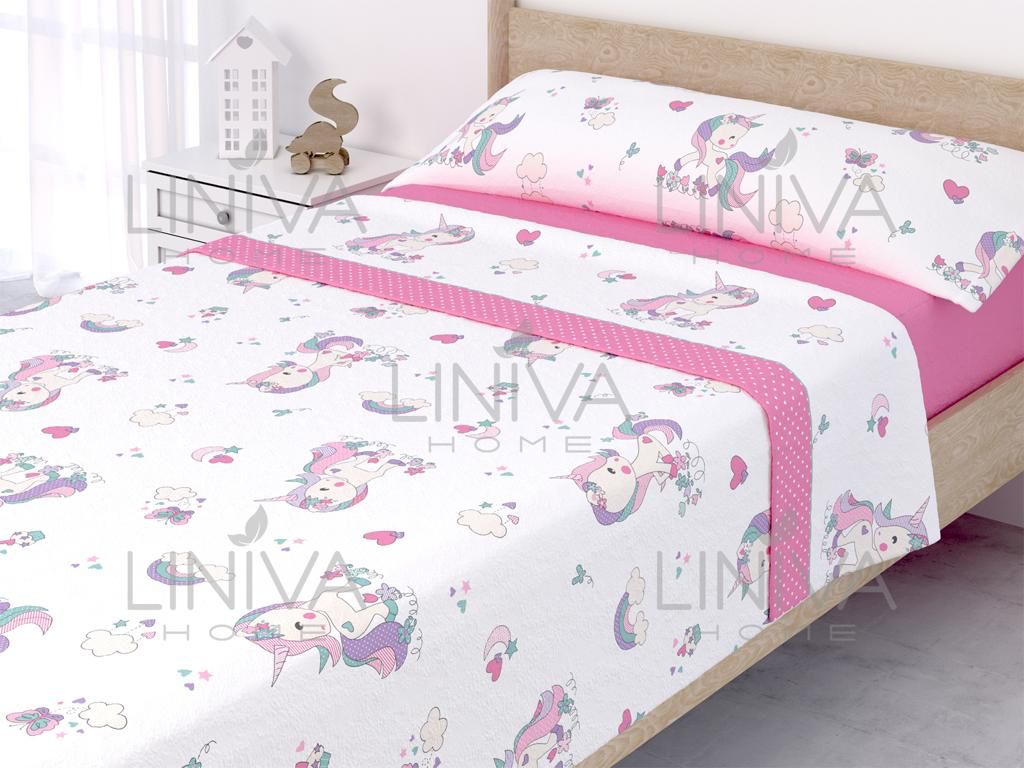 Juego Sábanas Pirineo Unicornios Rosa - Imagen 2